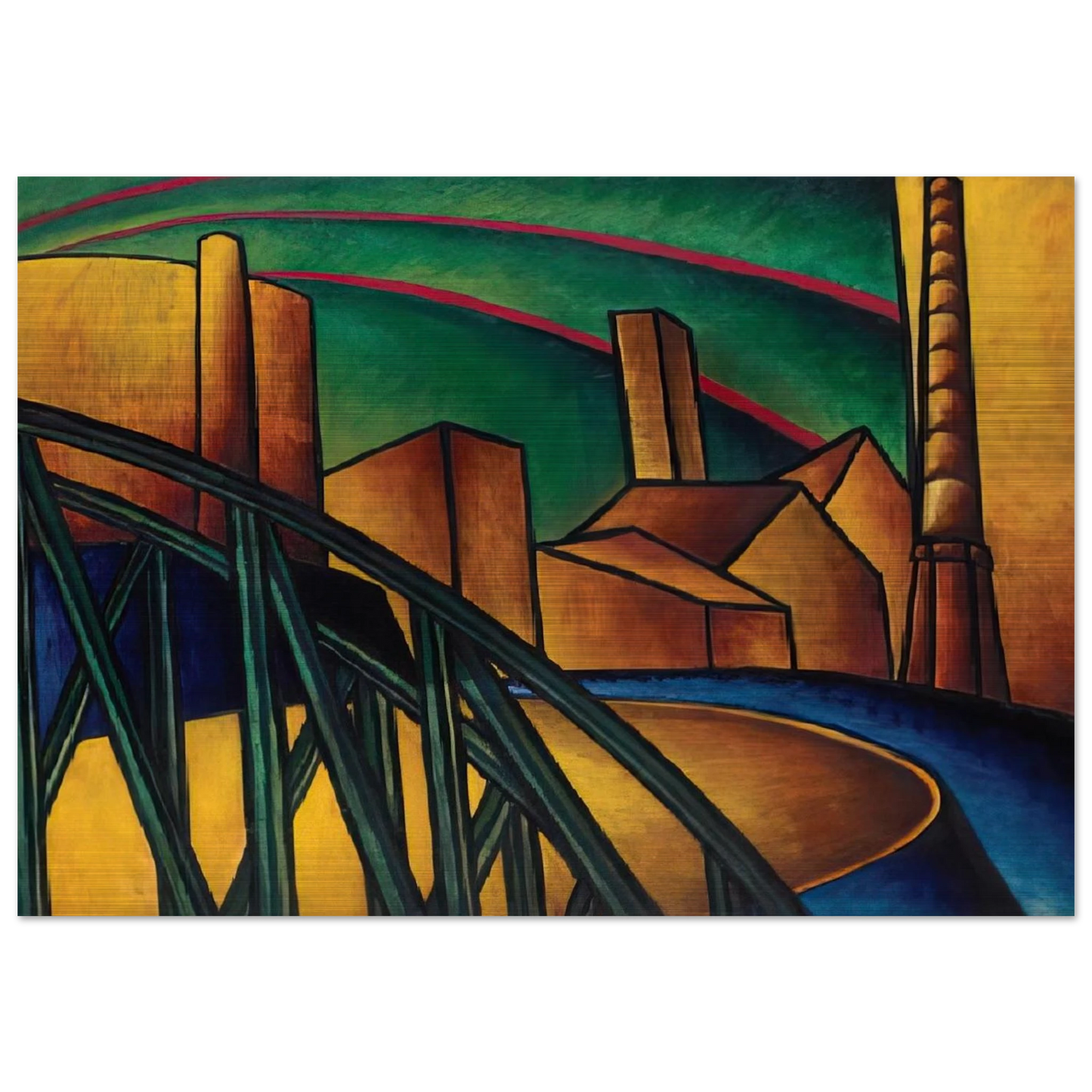 Landscape with Bridge at Óbuda Hajógyár - Laszlo Moholy-Nagy Brushed Aluminum Print - 70x100 cm / 28x40 inches | Laszlo Moholy-Nagy Aluminum Print | Laszlo Moholy-Nagy Prints