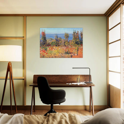 Hollyhocks, Isles of Shoals - Childe Hassam Brushed Aluminum Print - 70x100 cm / 28x40 inches | Childe Hassam Aluminum Print | Childe Hassam Prints