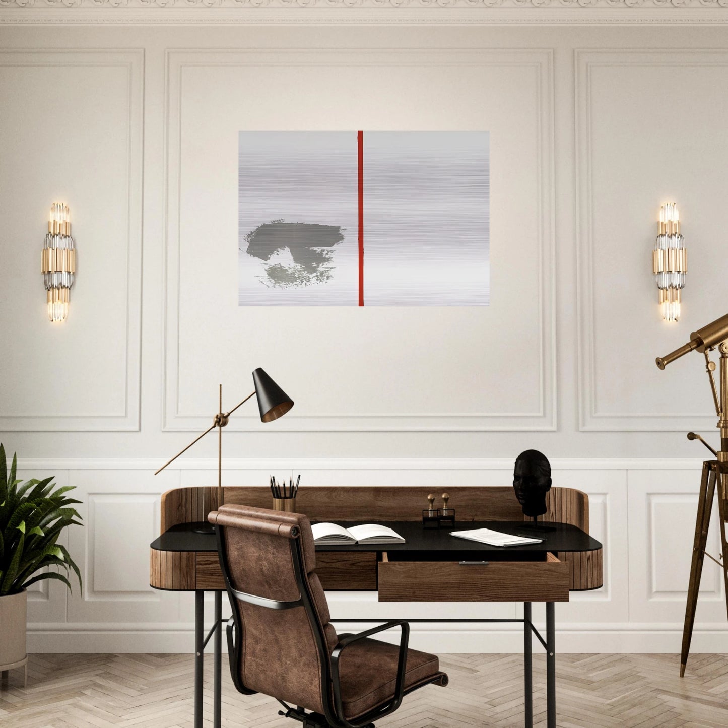 Ohne Titel mit rotem Strich - 1970 - Blinky Palermo Brushed Aluminum Print - 70x100 cm / 28x40 inches | Blinky Palermo Aluminum Print | Blinky Palermo Prints
