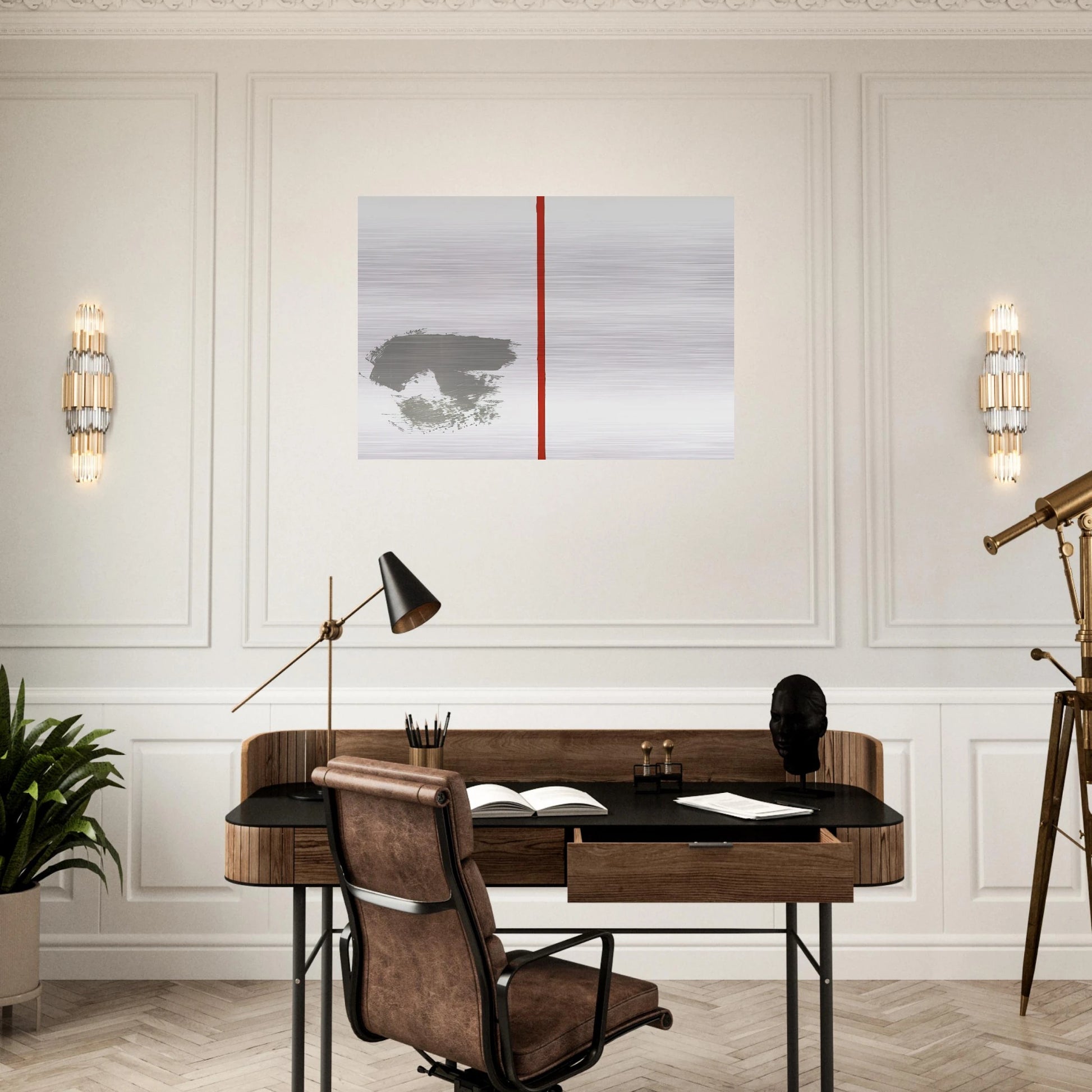 Ohne Titel mit rotem Strich - 1970 - Blinky Palermo Brushed Aluminum Print - 70x100 cm / 28x40 inches | Blinky Palermo Aluminum Print | Blinky Palermo Prints