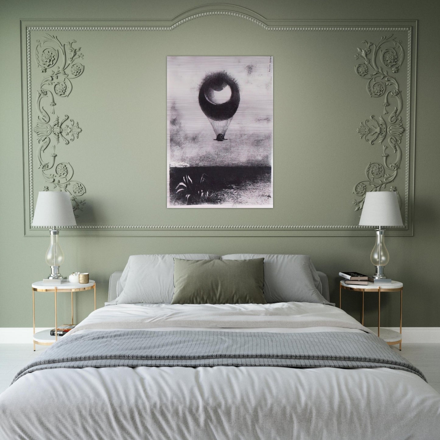THE EYE LIKE A STRANGE BALLOON GOES TO INFINITY 1882 - Odilon Redon Brushed Aluminum Print - 70x100 cm / 28x40 inches | Odilon Redon Aluminum Print | Odilon Redon Prints