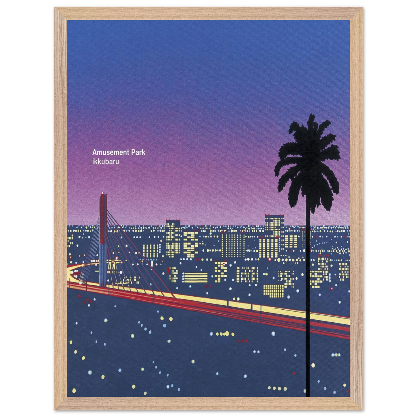 Hiroshi Nagai - Ikkubaru Amusement City Wall Art - 30x40 cm / 12x16 inches - Premium Wooden Framed Poster With Fine Art Paper - White frame