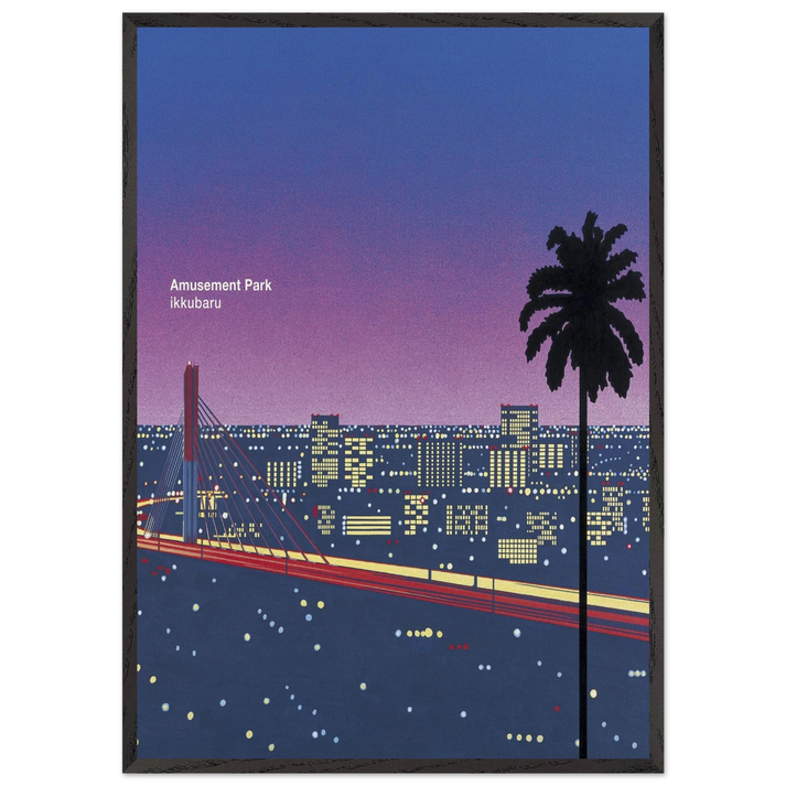 Ikkubaru Amusement City - Hiroshi Nagai 70x100 cm / 28x40 inches Framed Art Print – Black Wooden Frame