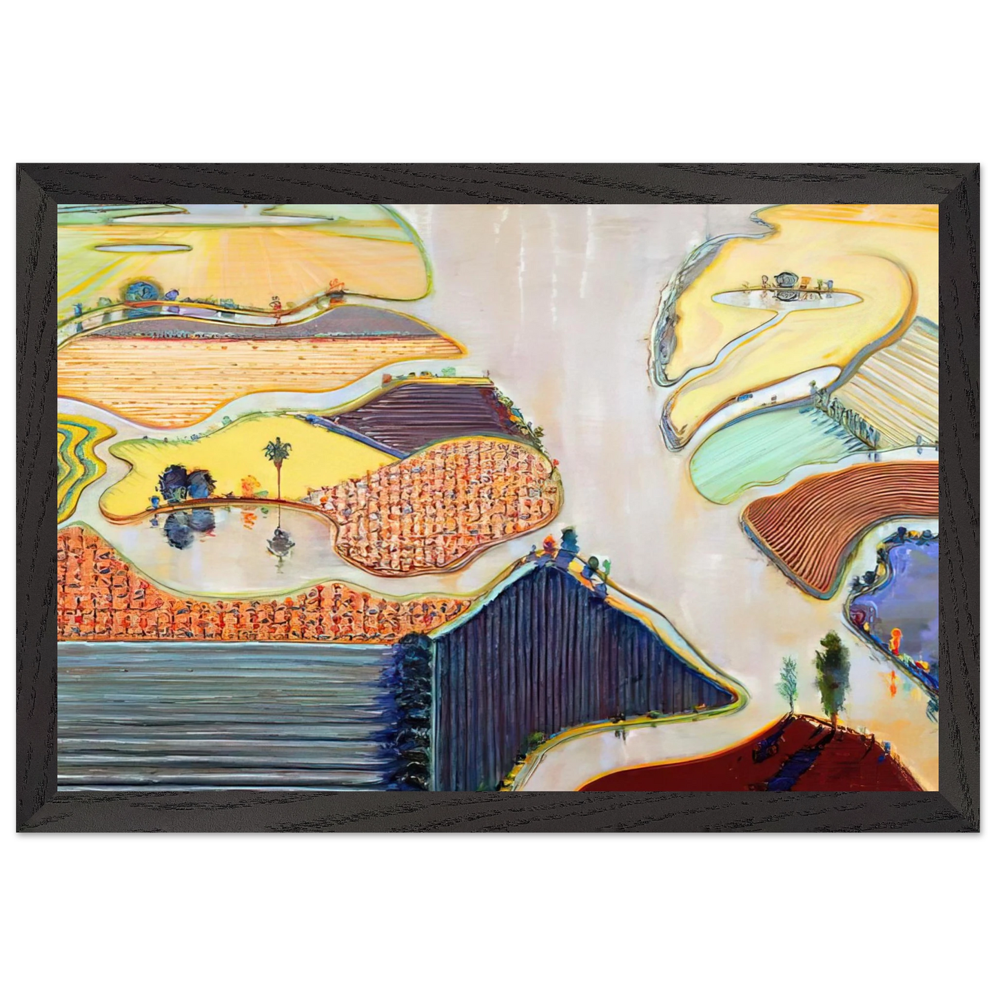 Wayne Thiebaud - Delta Farms - 1996 Wall Art - 21x29.7 cm / 8x12" - Premium Wooden Framed Poster With Fine Art Paper-canvas - White frame