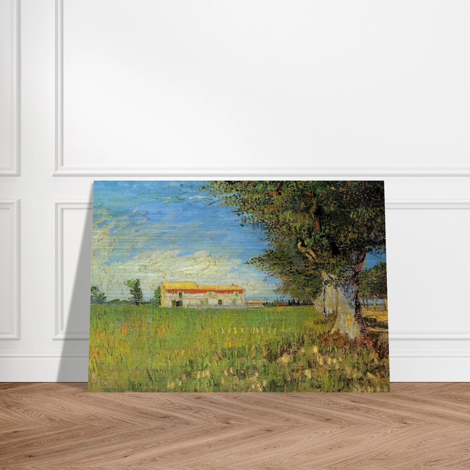 Farmhouse in a Wheat Field - Vincent van Gogh Brushed Aluminum Print - 70x100 cm / 28x40 inches | Vincent van Gogh Aluminum Print | Vincent van Gogh Prints