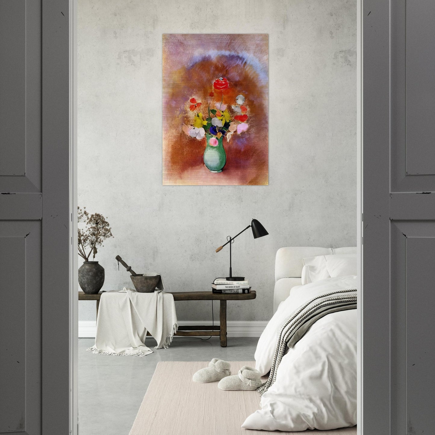 POPPIES IN A VASE - Odilon Redon Brushed Aluminum Print - 70x100 cm / 28x40 inches | Odilon Redon Aluminum Print | Odilon Redon Prints