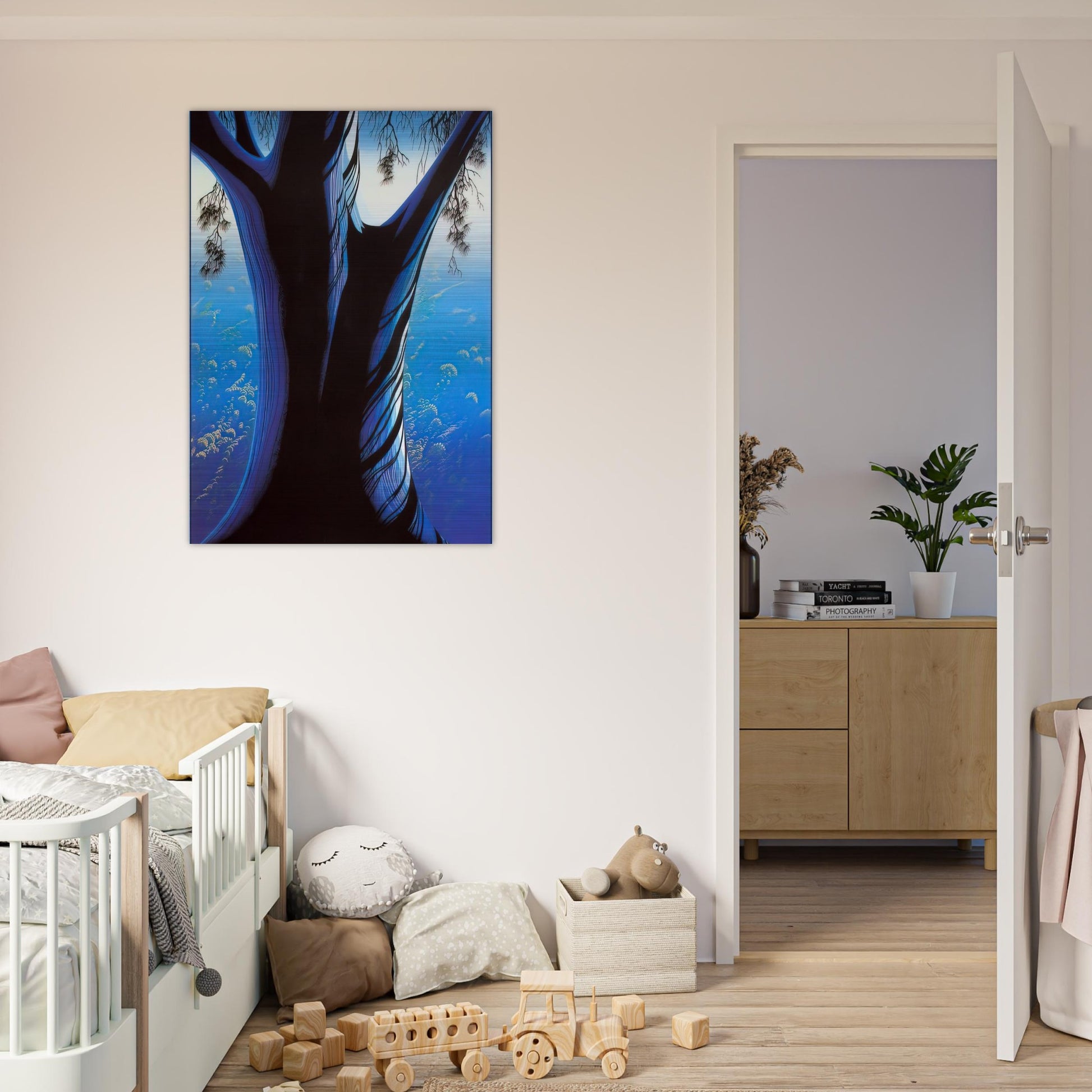 Blue Pine - Eyvind Earle Brushed Aluminum Print - 70x100 cm / 28x40 inches | Eyvind Earle Aluminum Print | Eyvind Earle Prints