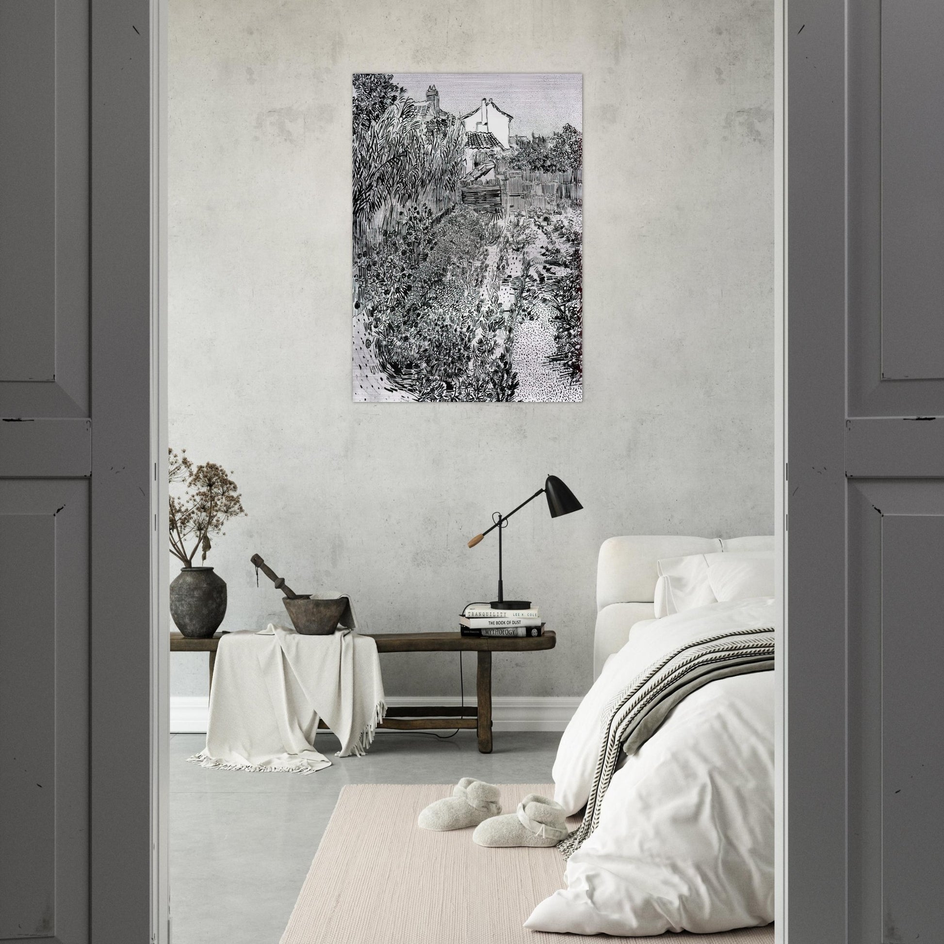 The Garden with Flowers - Vincent van Gogh Brushed Aluminum Print - 70x100 cm / 28x40 inches | Vincent van Gogh Aluminum Print | Vincent van Gogh Prints