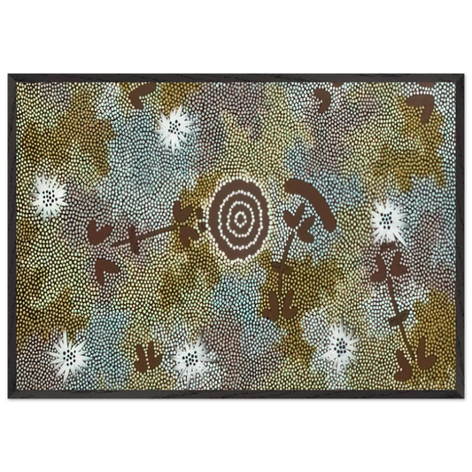 Rock Wallaby Dreaming - 1988 - Clifford Possum Tjapaltjarri 70x100 cm / 28x40 inches Framed Art Print – Black Wooden Frame