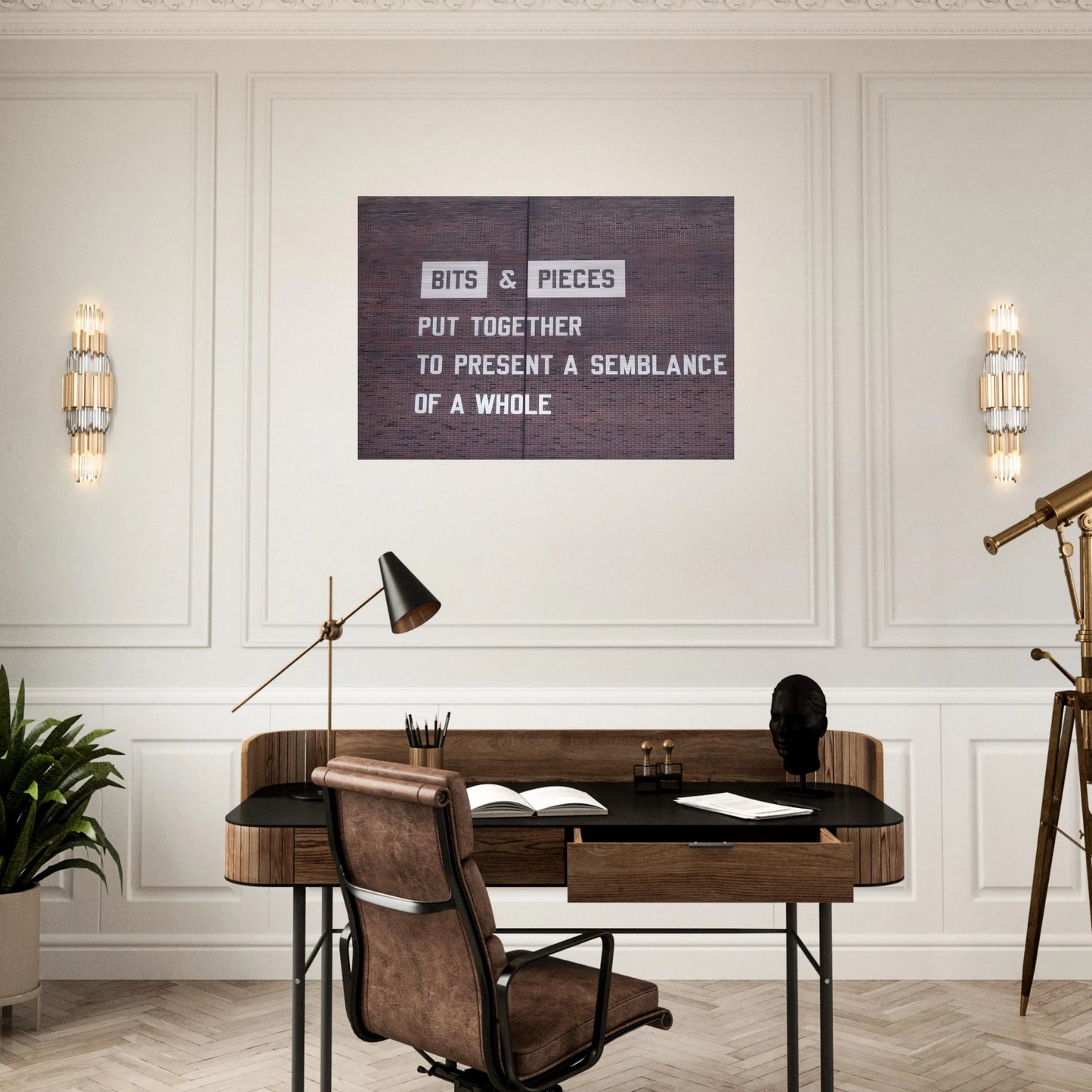 Bits  Pieces Put Together to Present a Semblance of a Whole - 2005 - Lawrence Weiner Brushed Aluminum Print - 70x100 cm / 28x40 inches | Lawrence Weiner Aluminum Print | Lawrence Weiner Prints
