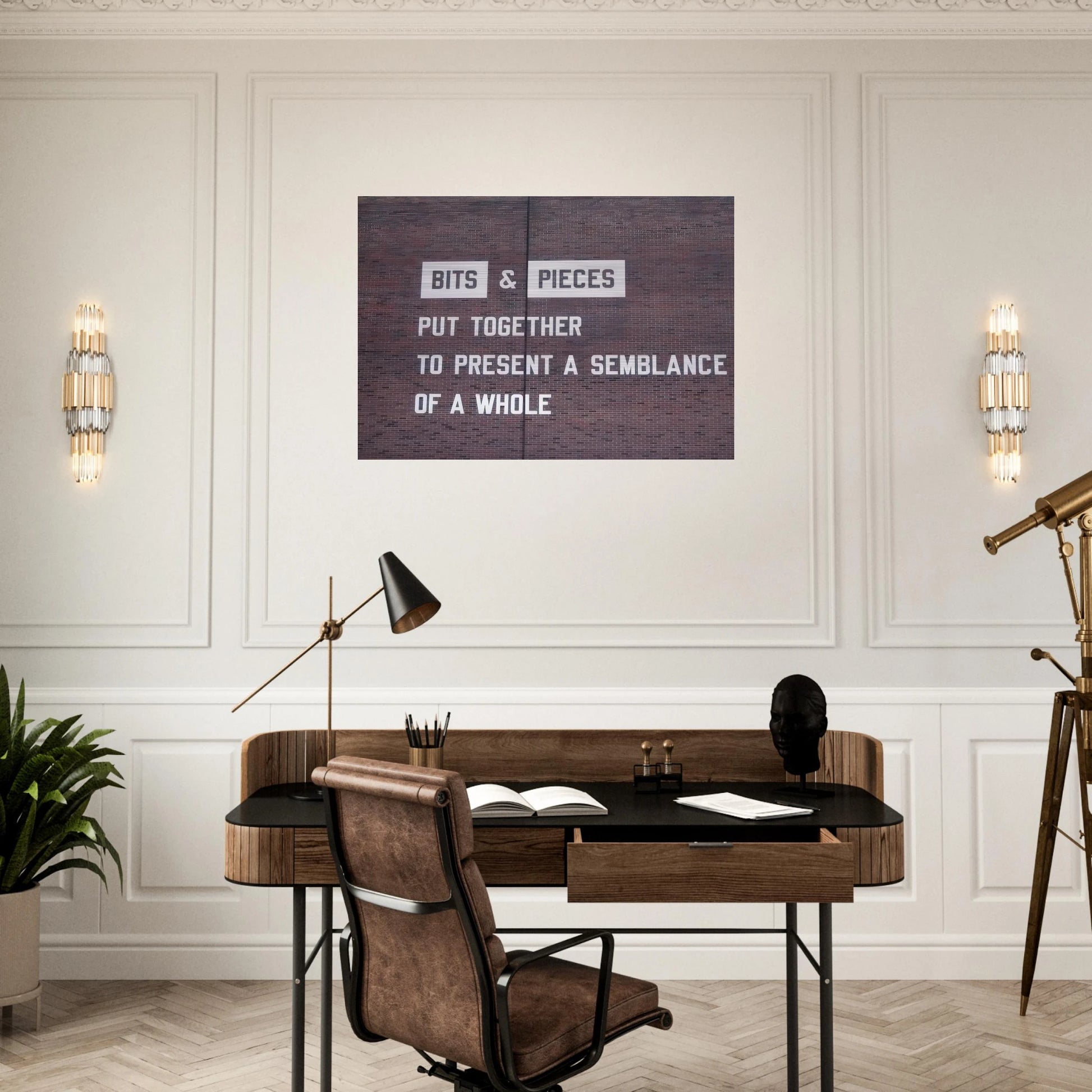 Bits  Pieces Put Together to Present a Semblance of a Whole - 2005 - Lawrence Weiner Brushed Aluminum Print - 70x100 cm / 28x40 inches | Lawrence Weiner Aluminum Print | Lawrence Weiner Prints