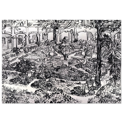 The Courtyard of the Hospital at Arles - Vincent van Gogh Brushed Aluminum Print - 70x100 cm / 28x40 inches | Vincent van Gogh Aluminum Print | Vincent van Gogh Prints