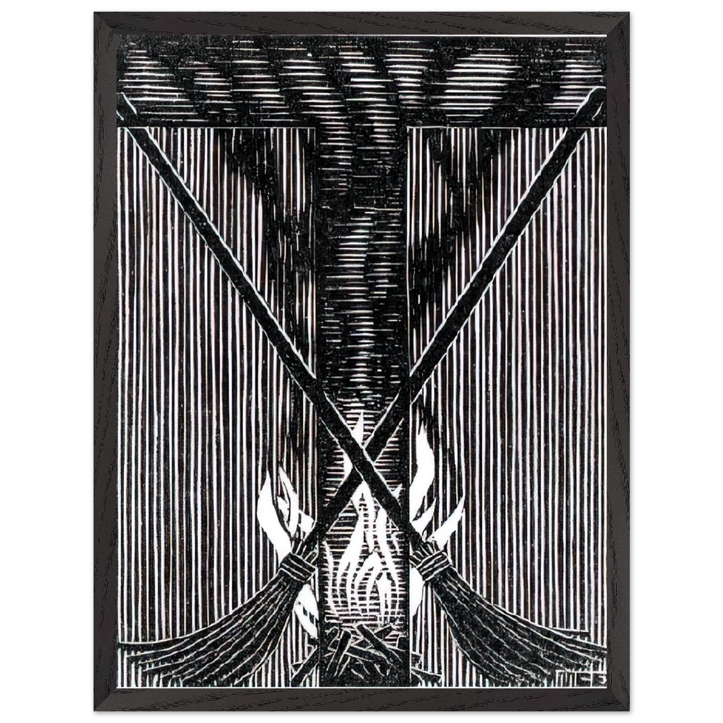 MC Escher - INITIAL T Wall Art - 30x40 cm / 12x16 inches - Premium Wooden Framed Poster With Fine Art Paper-canvas - Wood frame
