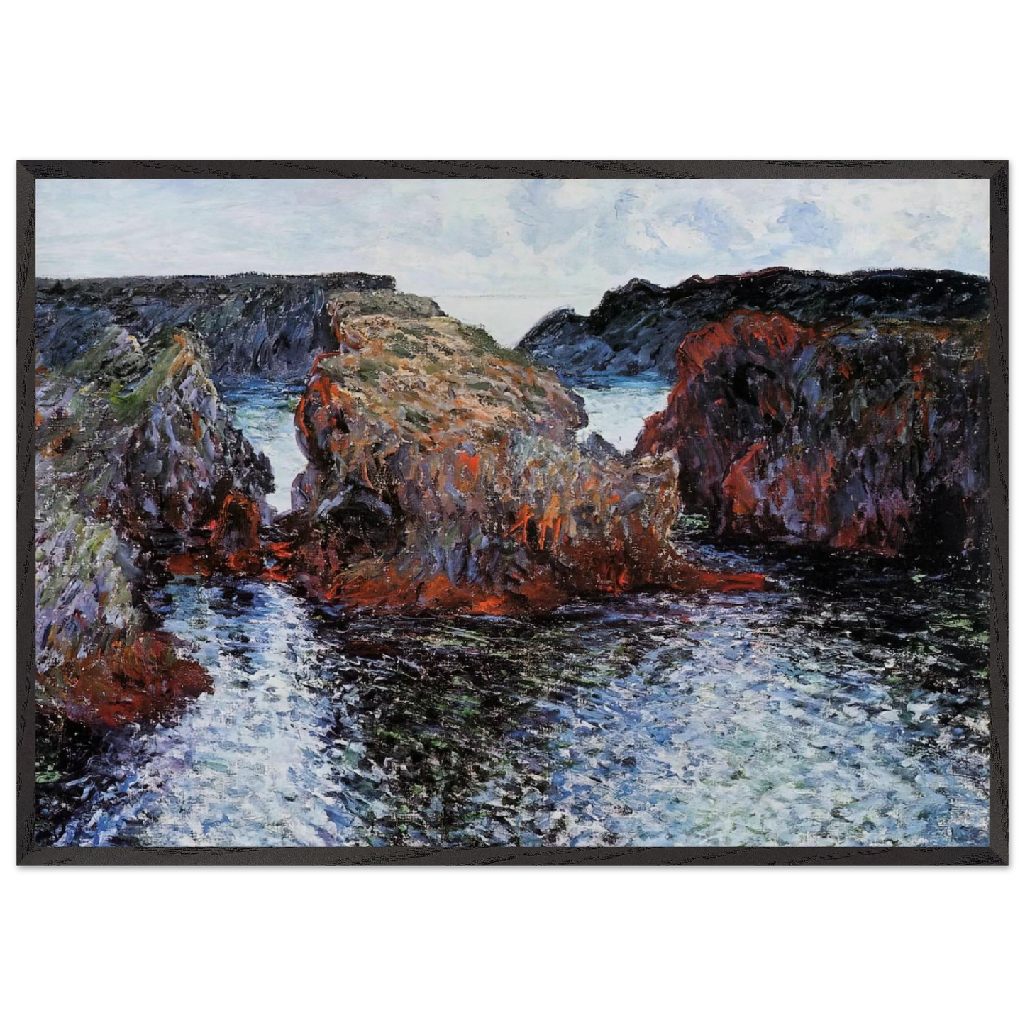 Belle-Ile Rocks at Port-Goulphar - claude monet 70x100 cm / 28x40 inches Framed Art Print – Black Wooden Frame