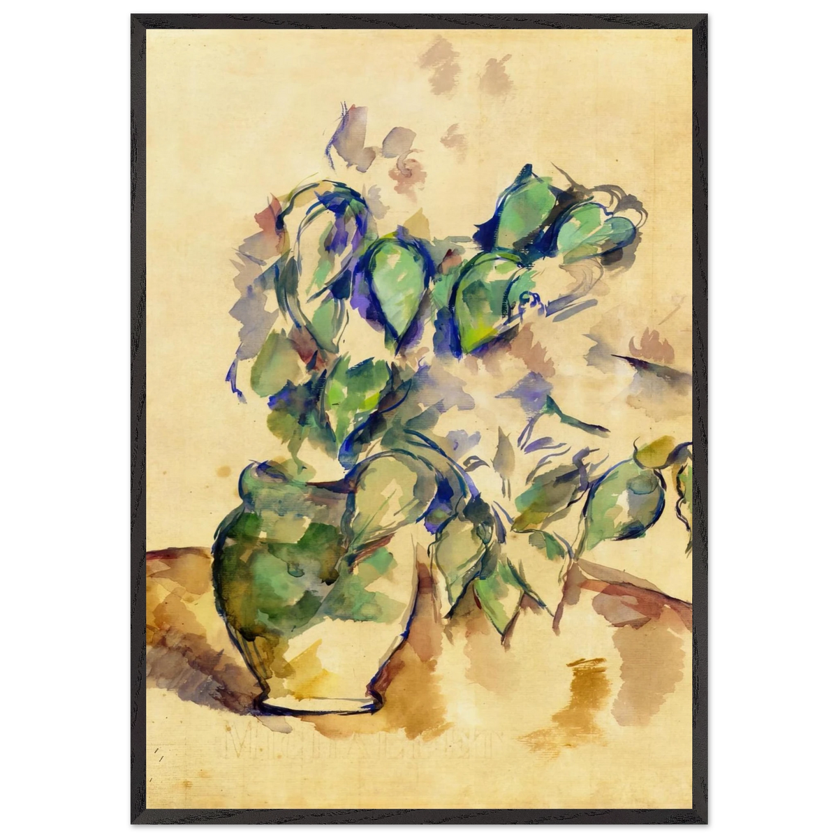 Leaves in a Green Pot - Paul Cezanne 70x100 cm / 28x40 inches Framed Art Print – Black Wooden Frame