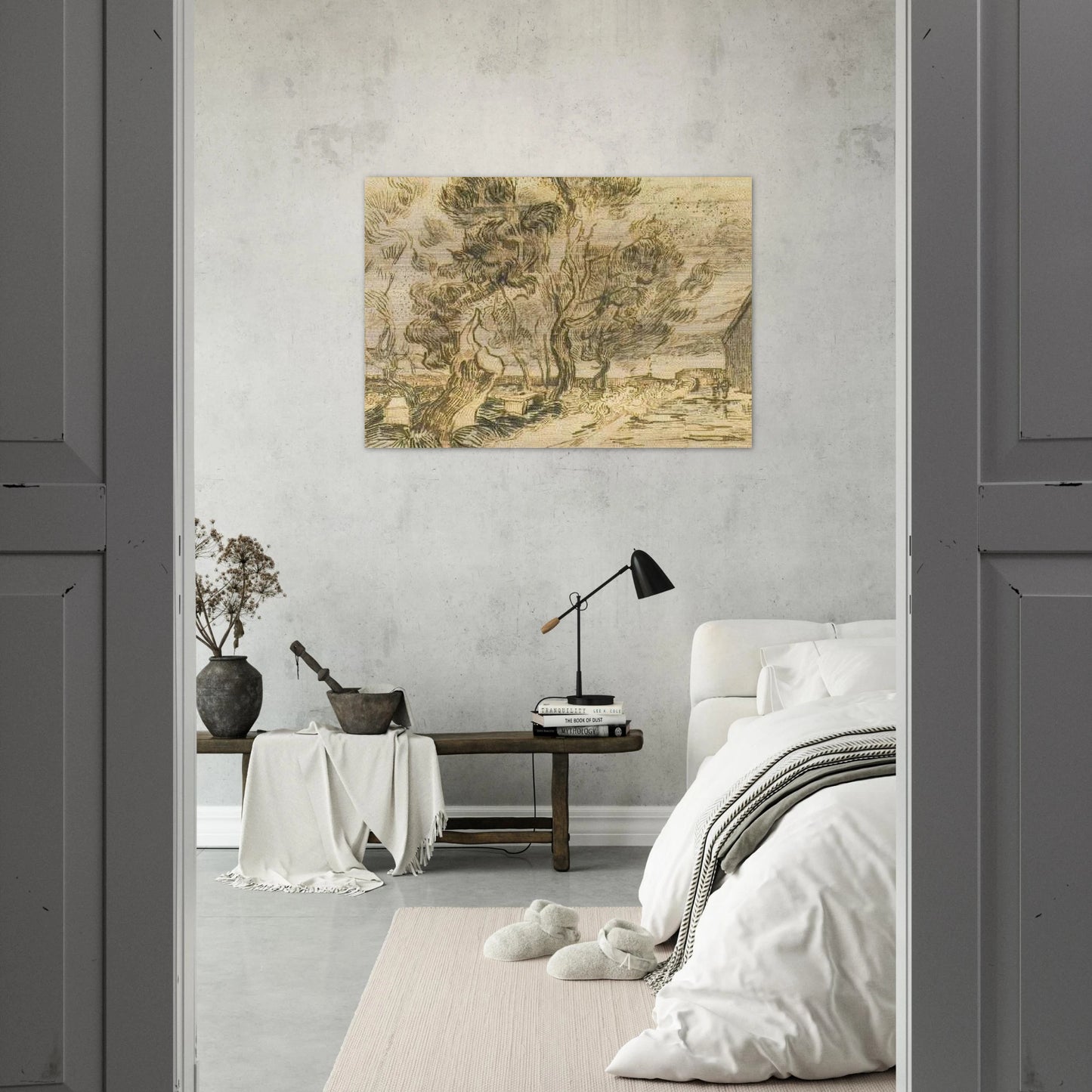 A Corner of the Asylum and the Garden with a Heavy, sawn-off Tree - Vincent van Gogh Brushed Aluminum Print - 70x100 cm / 28x40 inches | Vincent van Gogh Aluminum Print | Vincent van Gogh Prints