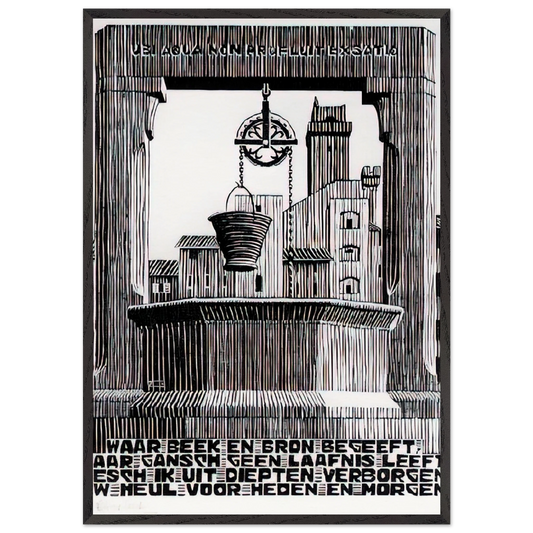 EMBLEMATA WELL - MC Escher 70x100 cm / 28x40 inches Framed Art Print – Black Wooden Frame | Maurits Cornelis Escher Prints