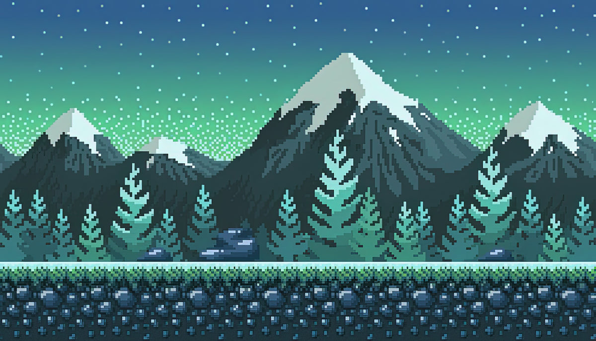 8 Bit Background Art Print | Pixel Art Seamless Landscape | RedKalion