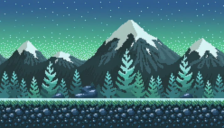 8 Bit Background Art Print | Pixel Art Seamless Landscape | RedKalion