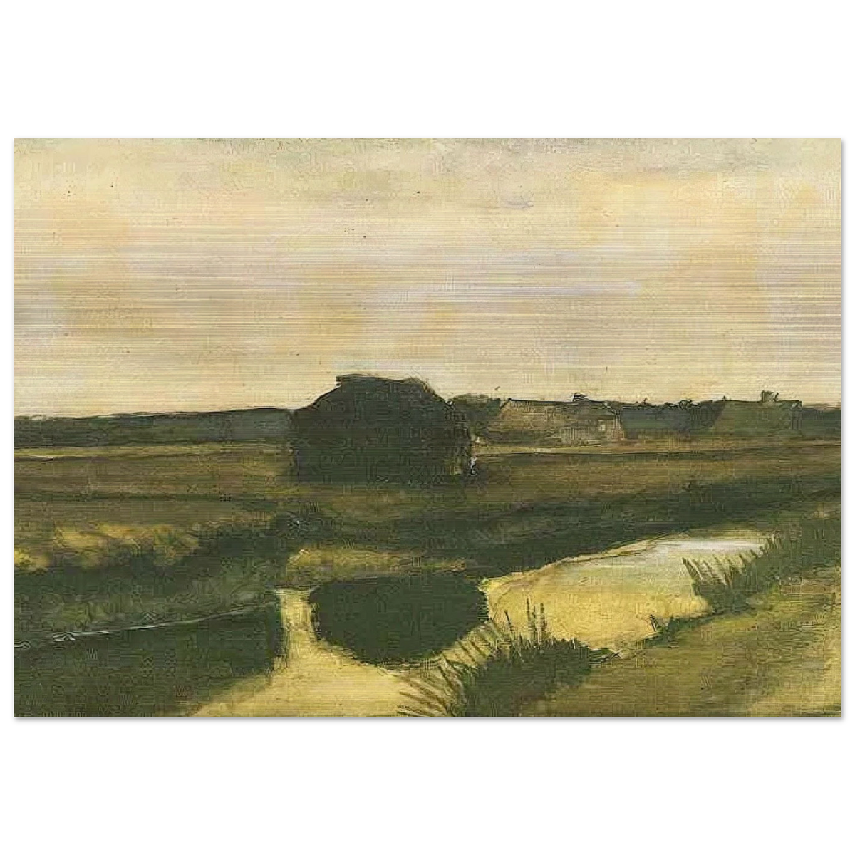 Landscape with a Stack of Peat and Farmhouses - Vincent van Gogh Brushed Aluminum Print - 70x100 cm / 28x40 inches | Vincent van Gogh Aluminum Print | Vincent van Gogh Prints