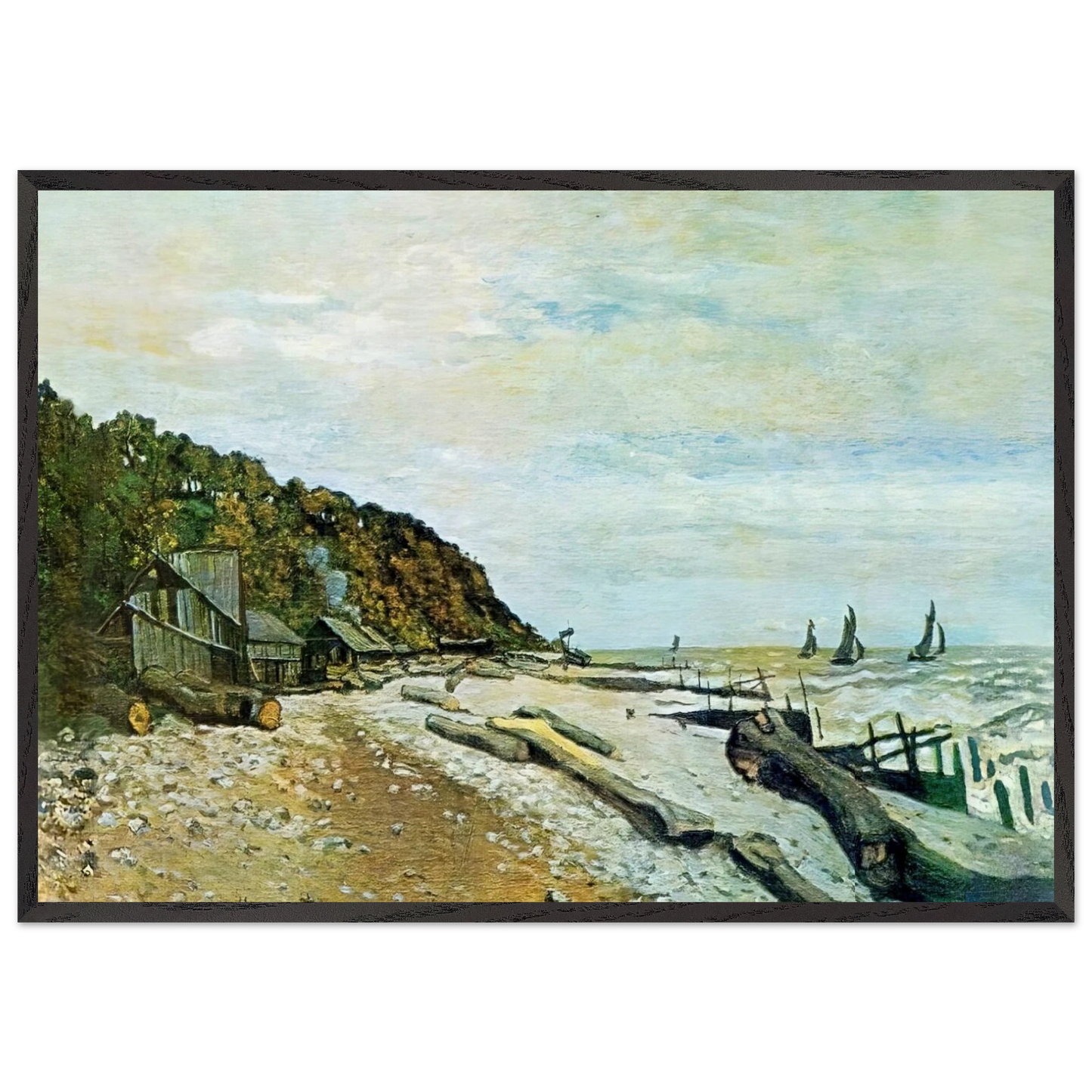 Boatyard near Honfleur - claude monet 70x100 cm / 28x40 inches Framed Art Print – Black Wooden Frame