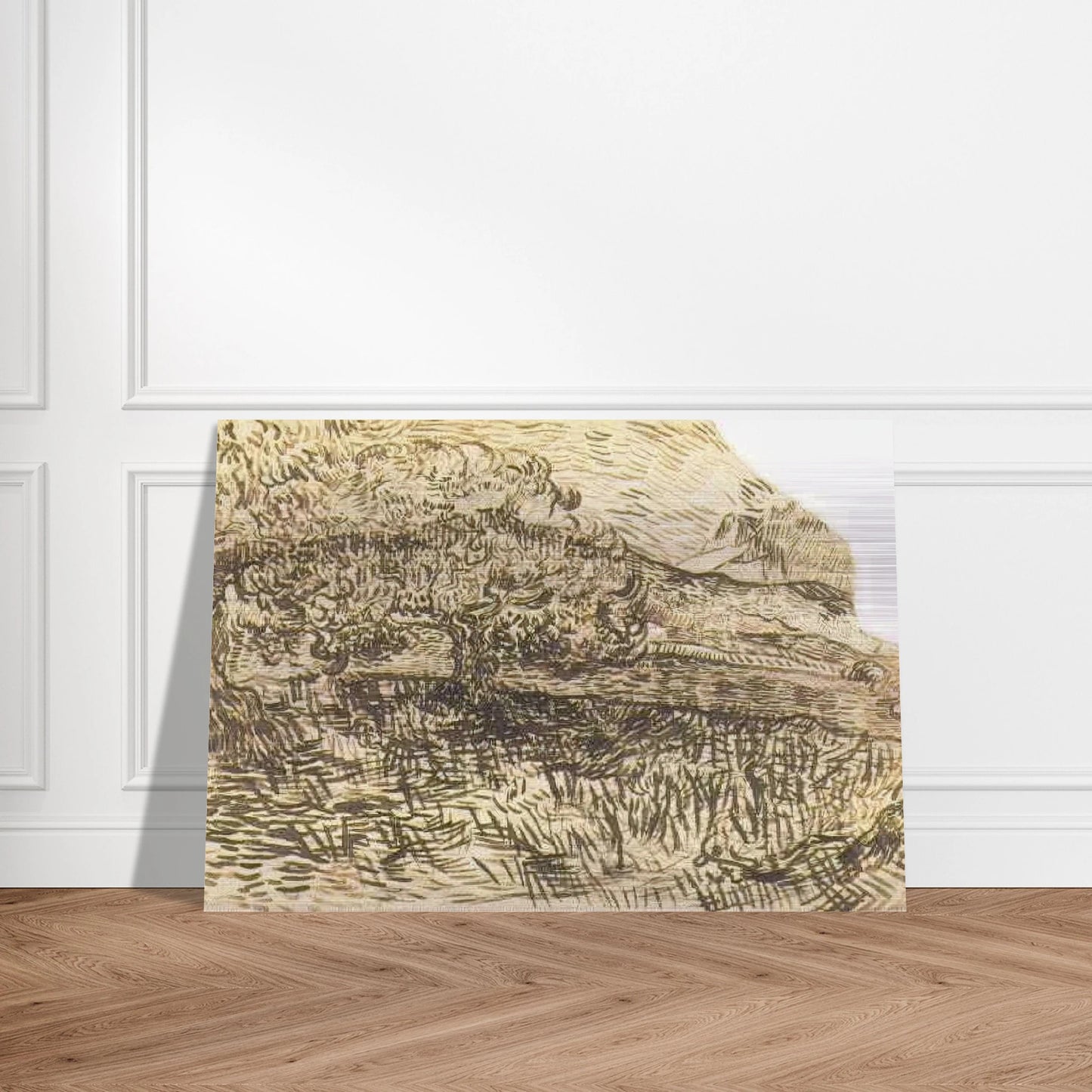 Olive Trees in a Mountain Landscape - Vincent van Gogh Brushed Aluminum Print - 70x100 cm / 28x40 inches | Vincent van Gogh Aluminum Print | Vincent van Gogh Prints