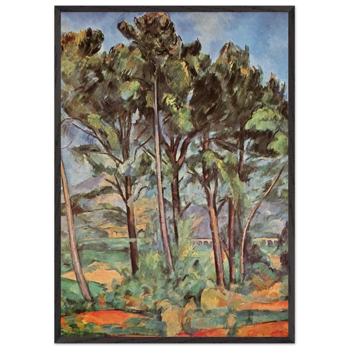 Pine and Aqueduct - Paul Cezanne 70x100 cm / 28x40 inches Framed Art Print – Black Wooden Frame