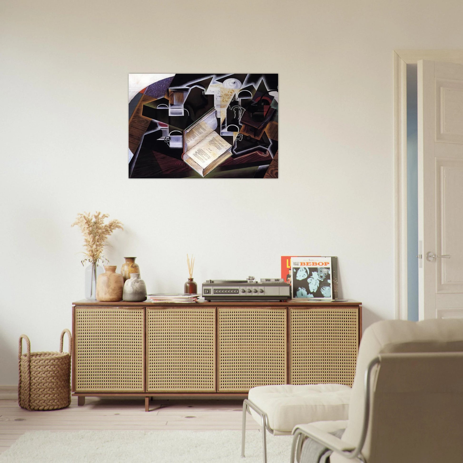 BOOK PIPE AND GLASSES - Juan Gris Brushed Aluminum Print - 70x100 cm / 28x40 inches | Juan Gris Aluminum Print | Juan Gris Prints