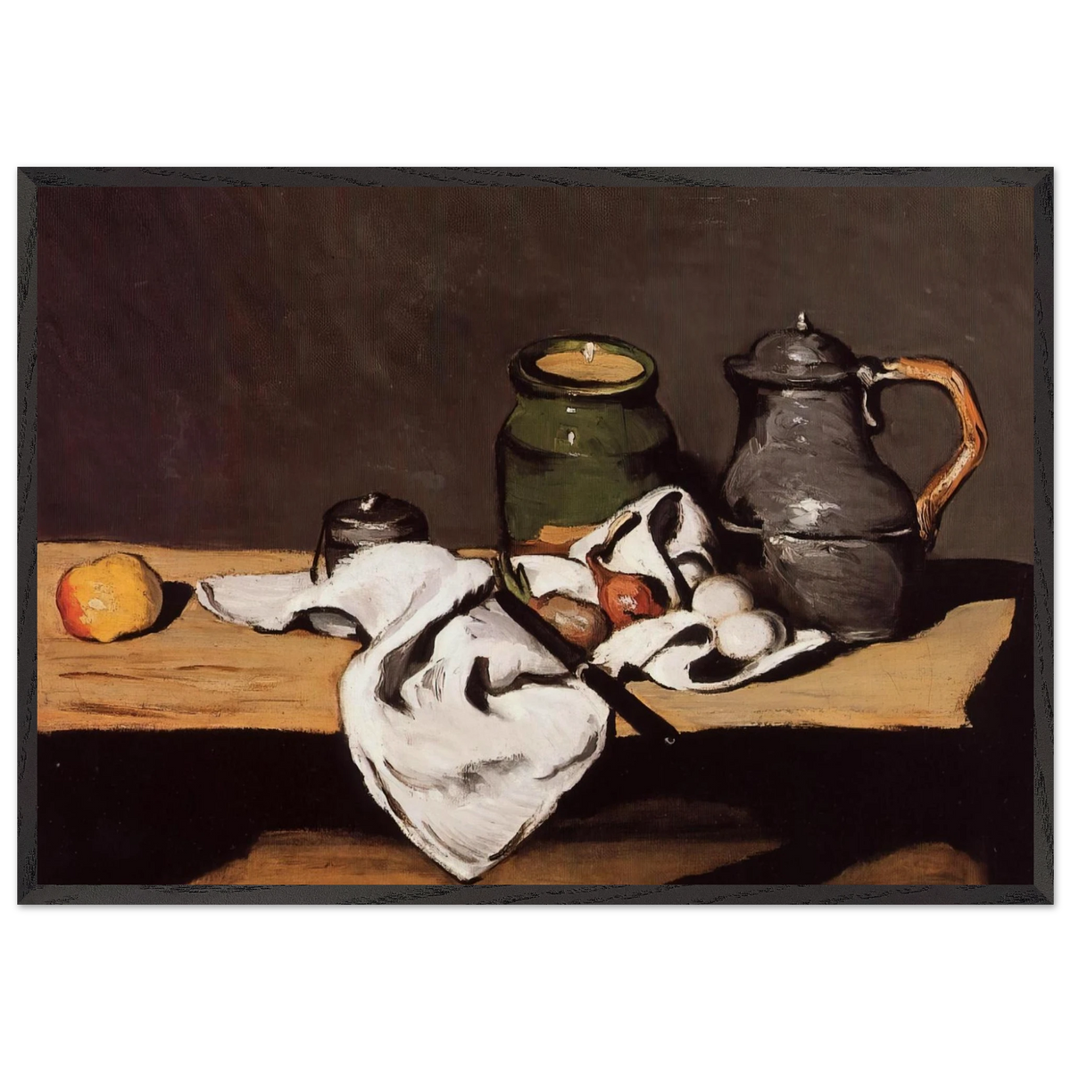 Still Life with Green Pot and Pewter Jug - Paul Cezanne 70x100 cm / 28x40 inches Framed Art Print – Black Wooden Frame