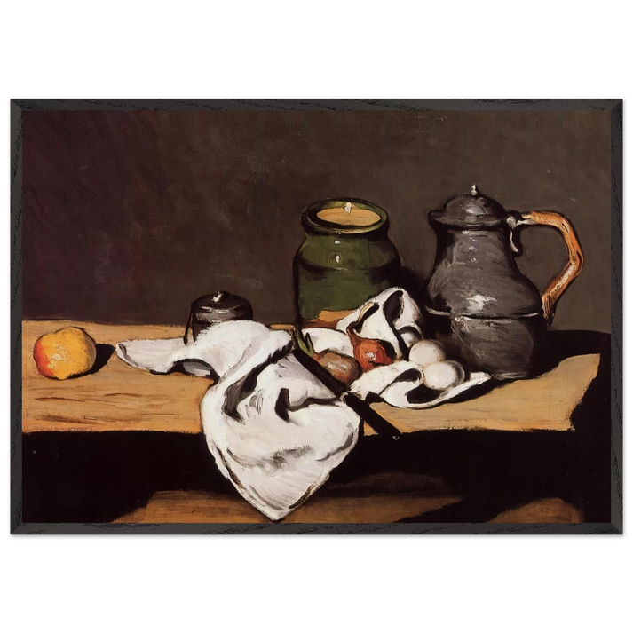 Still Life with Green Pot and Pewter Jug - Paul Cezanne 70x100 cm / 28x40 inches Framed Art Print – Black Wooden Frame