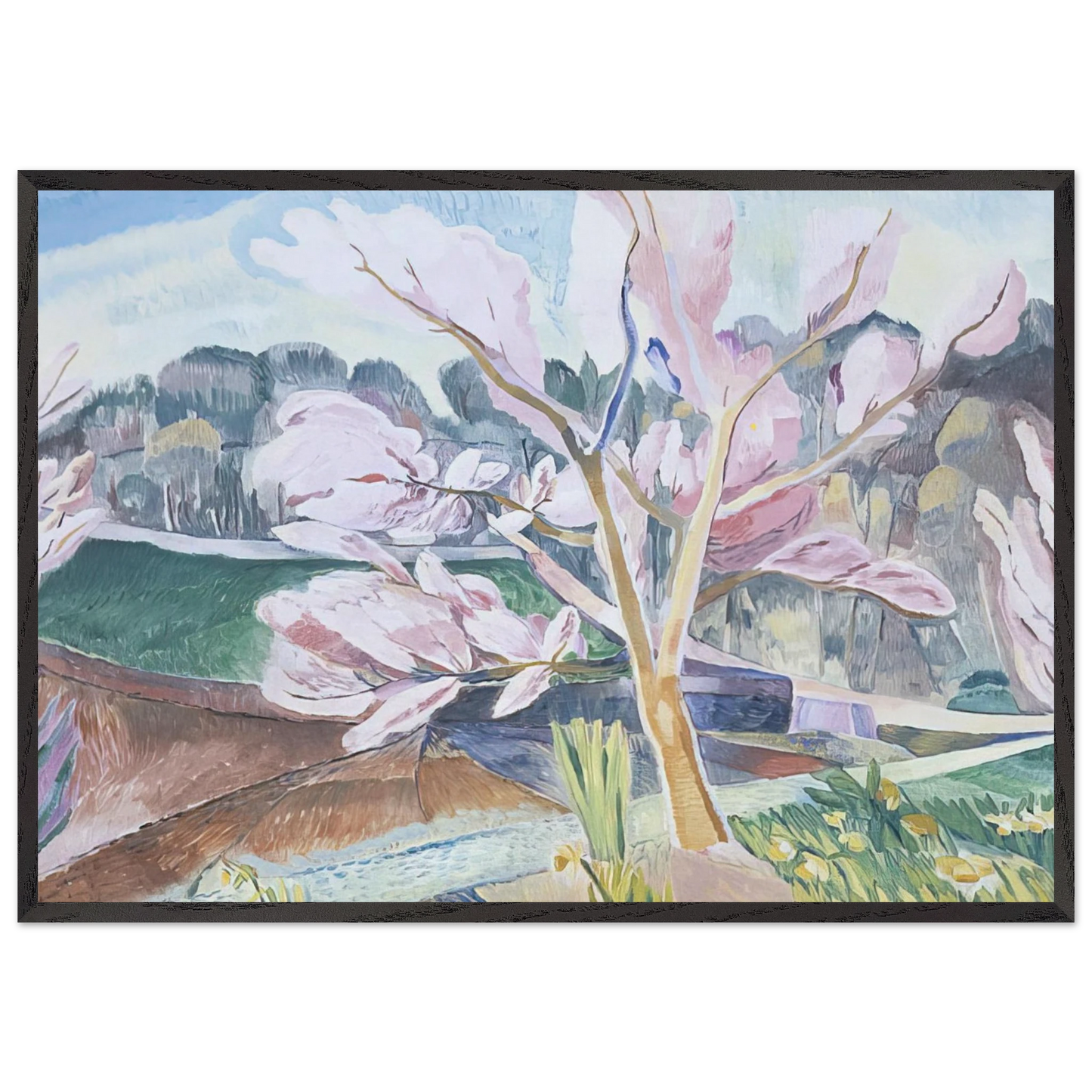 Landscape with flowering peach - 1932 - Grace Cossington Smith 70x100 cm / 28x40 inches Framed Art Print – Black Wooden Frame