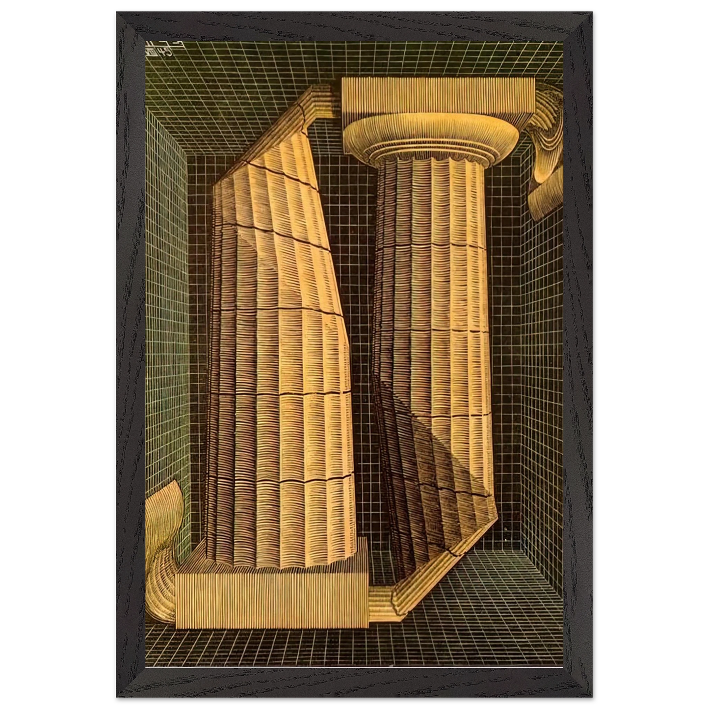 MC Escher - DORIC COLUMNS Wall Art - 30x40 cm / 12x16 inches - Premium Wooden Framed Poster With Fine Art Paper-canvas - Black frame