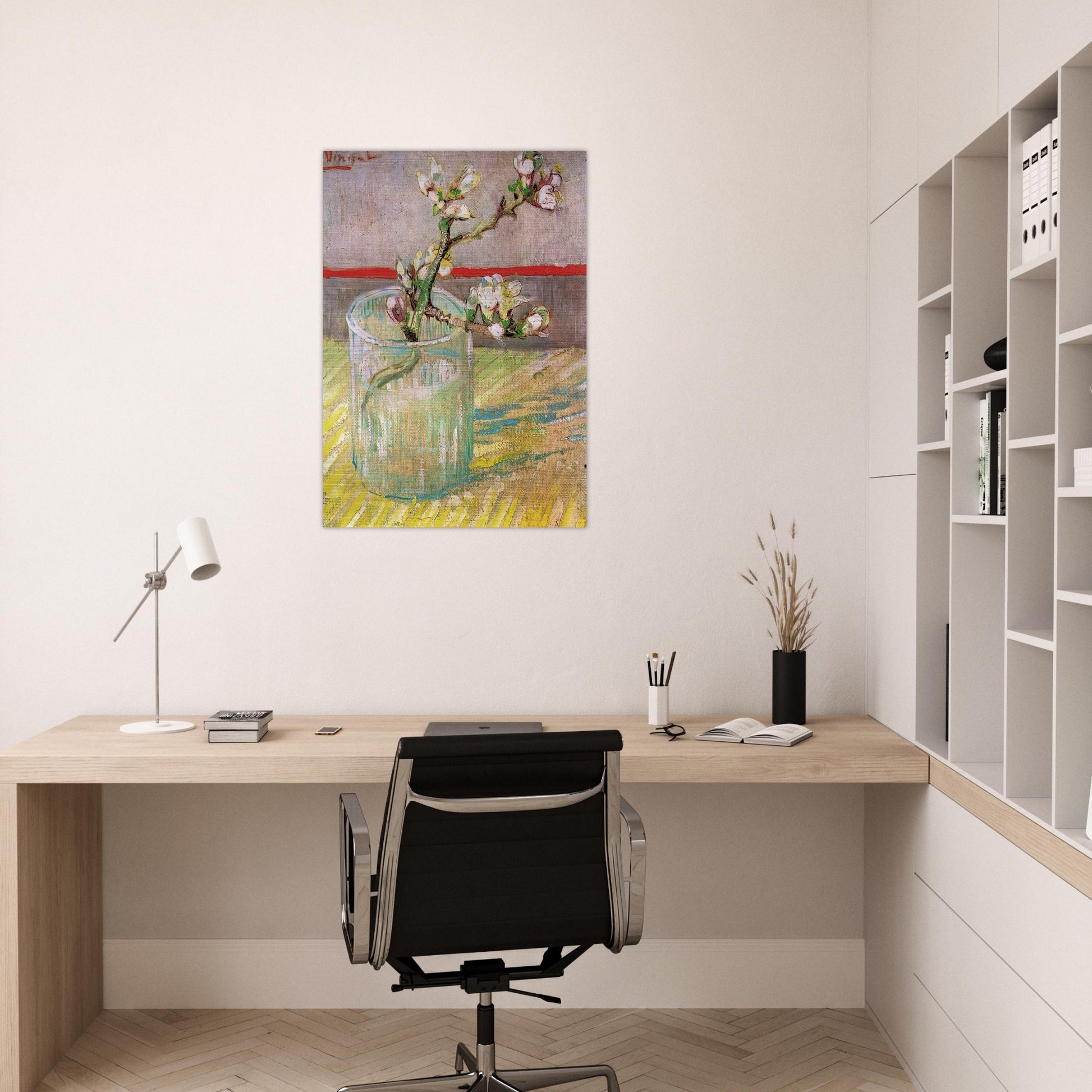 Blossoming Almond Branch in a Glass - Vincent van Gogh Brushed Aluminum Print - 70x100 cm / 28x40 inches | Vincent van Gogh Aluminum Print | Vincent van Gogh Prints