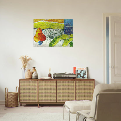 Caju e Bananas - Naïve Art Primitivism - Aldemir Martins Brushed Aluminum Print - 70x100 cm / 28x40 inches | Aldemir Martins Aluminum Print | Aldemir Martins Prints