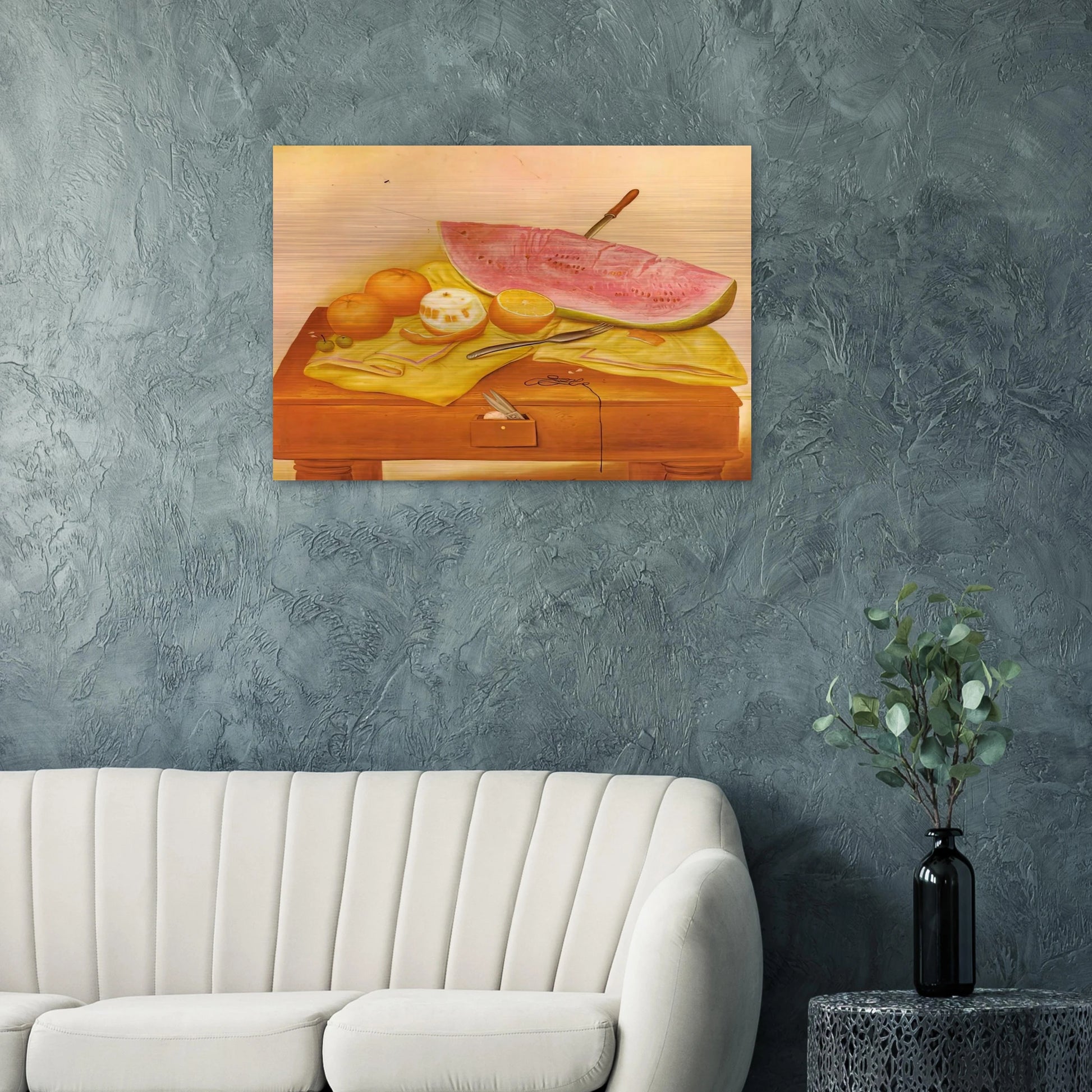 WATERMELONS AND ORANGES - Fernando Botero Brushed Aluminum Print - 70x100 cm / 28x40 inches | Fernando Botero Aluminum Print | Fernando Botero Prints