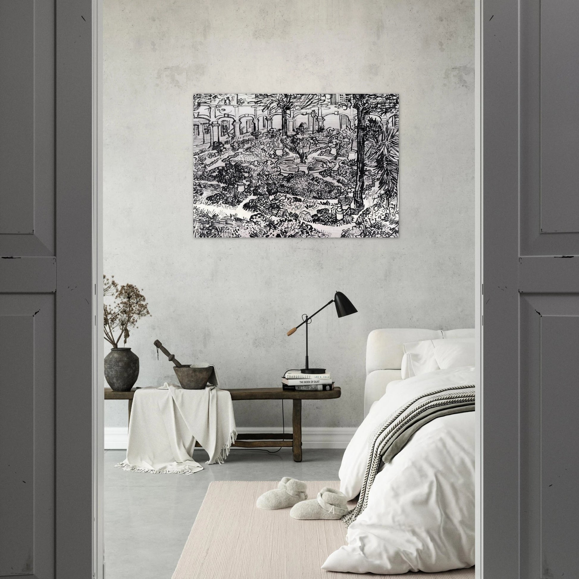 The Courtyard of the Hospital at Arles - Vincent van Gogh Brushed Aluminum Print - 70x100 cm / 28x40 inches | Vincent van Gogh Aluminum Print | Vincent van Gogh Prints