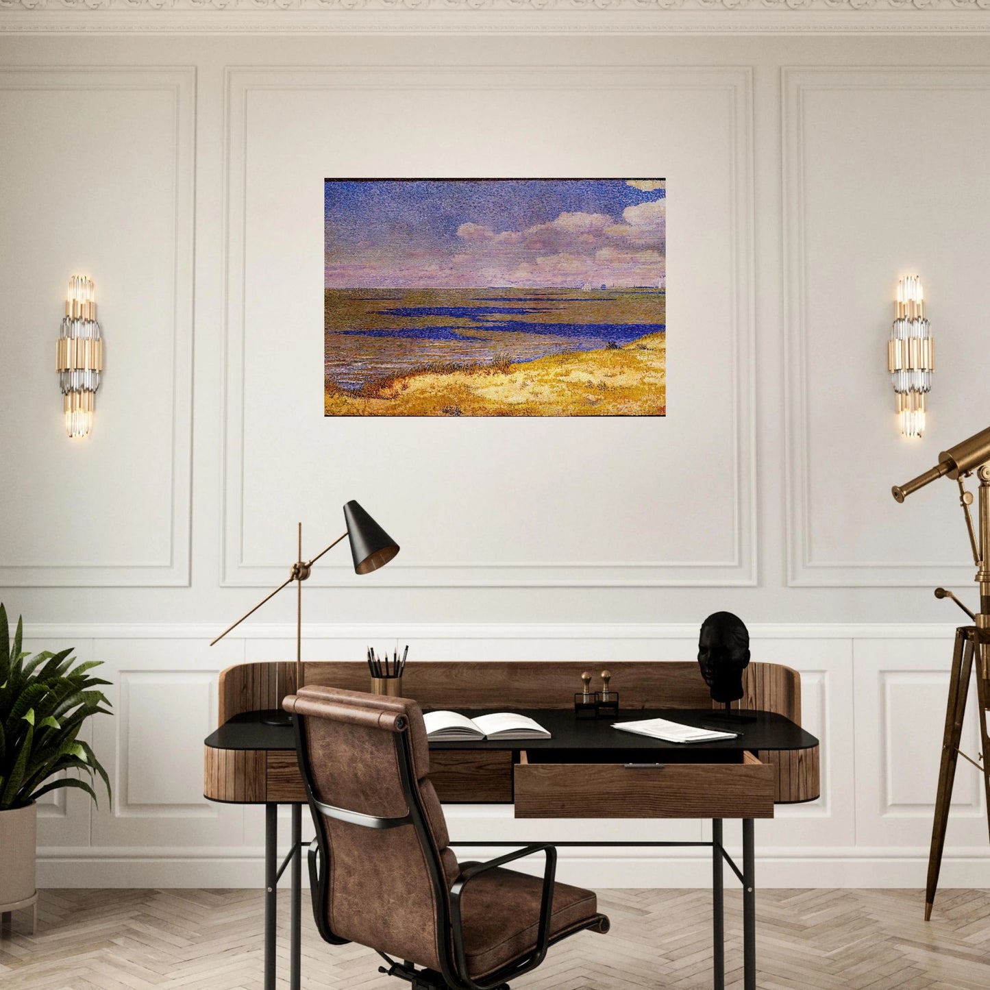 VIEW OF THE RIVER SCHELDT 1893 - Theo van Rysselberghe Brushed Aluminum Print - 70x100 cm / 28x40 inches | Theo van Rysselberghe Aluminum Print | Theo van Rysselberghe Prints
