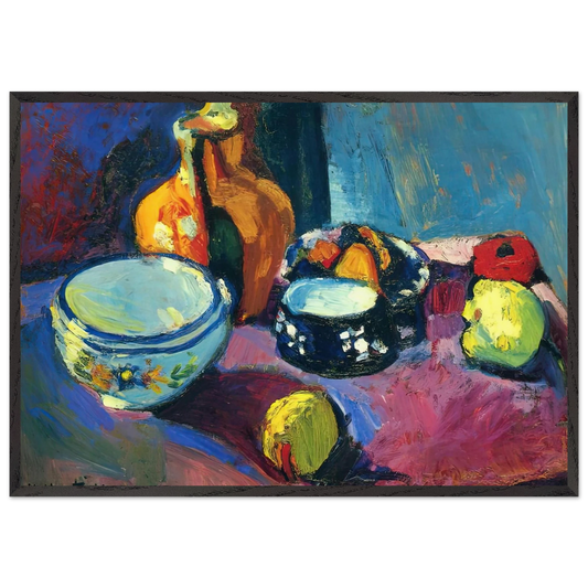 DISHES AND FRUIT ON A RED AND BLACK CARPET 1901 - Henri Matisse 70x100 cm / 28x40 inches Framed Art Print – Black Wooden Frame