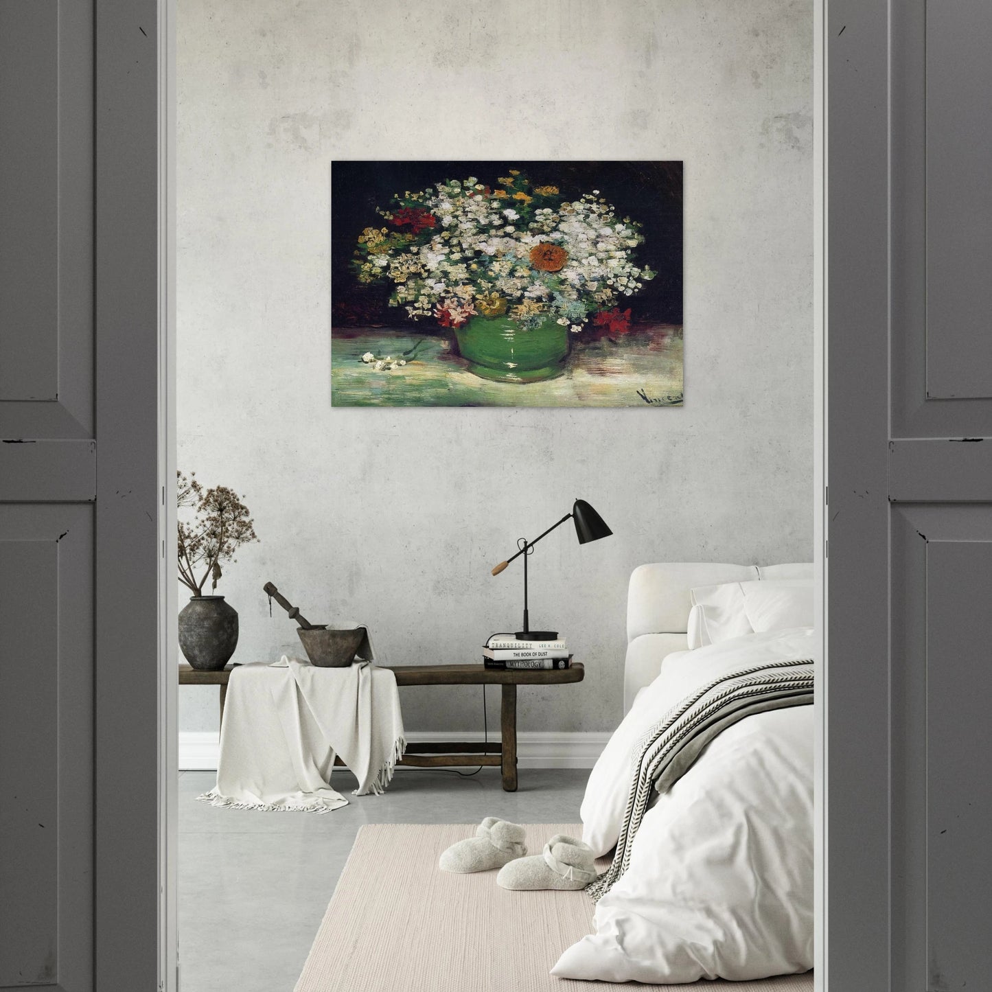 Vase with Zinnias and Other Flowers - Vincent van Gogh Brushed Aluminum Print - 70x100 cm / 28x40 inches | Vincent van Gogh Aluminum Print | Vincent van Gogh Prints