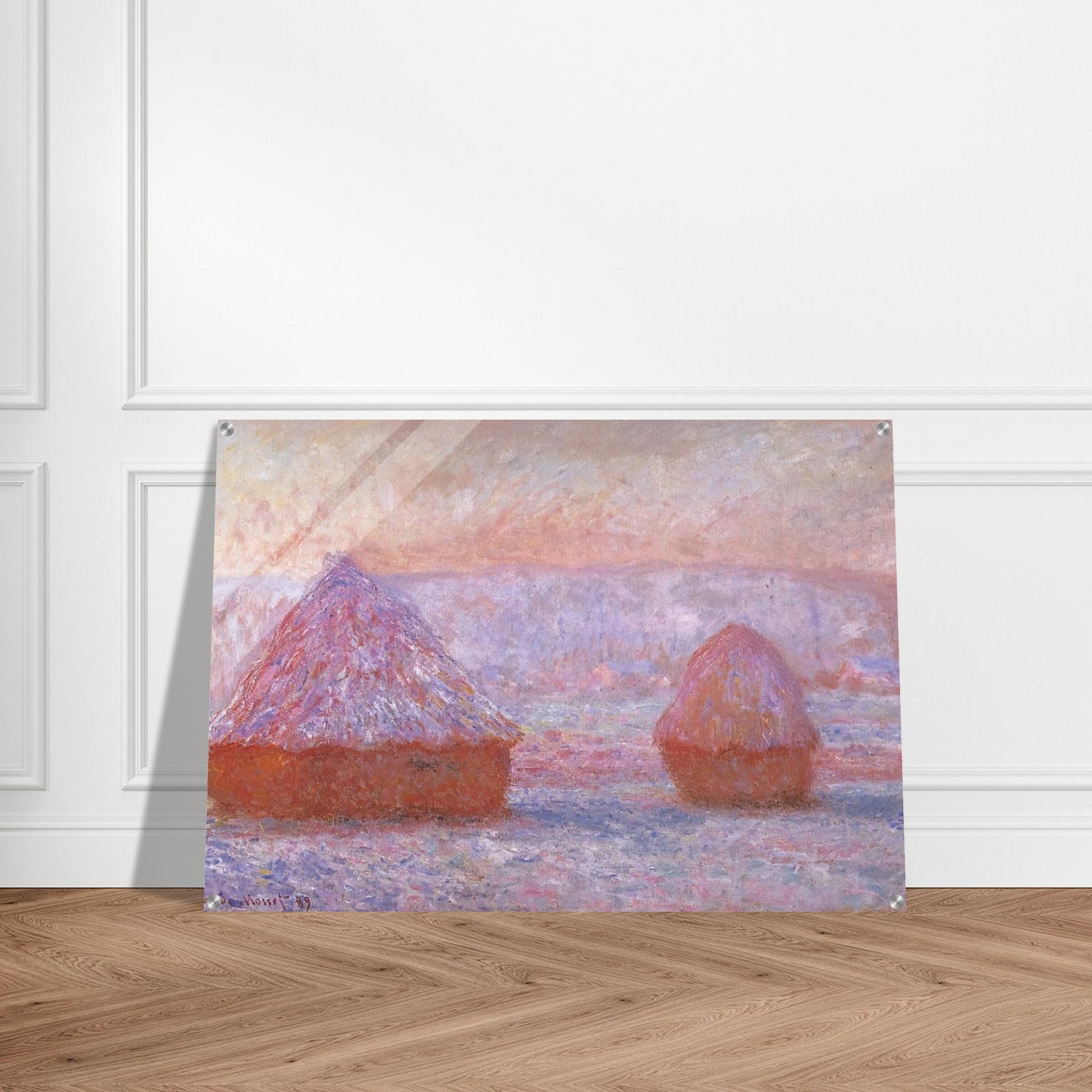 Grainstacks at Giverny, Morning Effect - claude monet Acrylic Print - 70x100 cm / 28x40″ inches | claude monet Wall Art | claude monet Prints