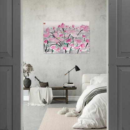 Lotus under the sun - 2001 - Wu Guanzhong Brushed Aluminum Print - 70x100 cm / 28x40 inches | Wu Guanzhong Aluminum Print | Wu Guanzhong Prints