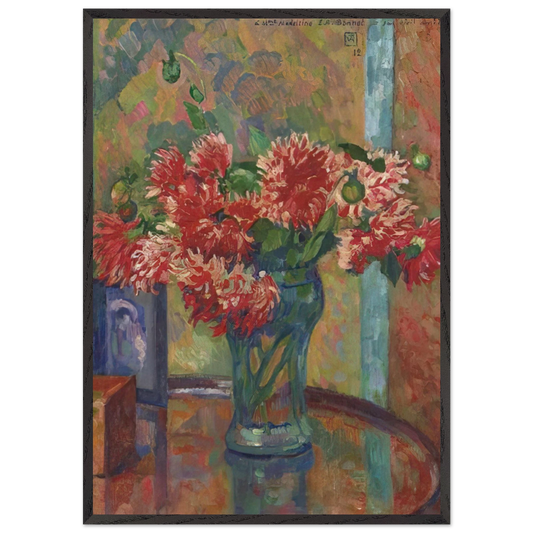 DAHLIAS TO MME MADELEINE E R BONNET 1912 - Theo van Rysselberghe 70x100 cm / 28x40 inches Framed Art Print – Black Wooden Frame