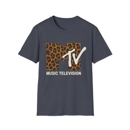 Vintage MTV T-Shirt mit Leopardenmuster, Retro-Musik- und Fernseh-Look der 80er und 90er Jahre, Unisex-Rock-Shirt mit Tiermotiv