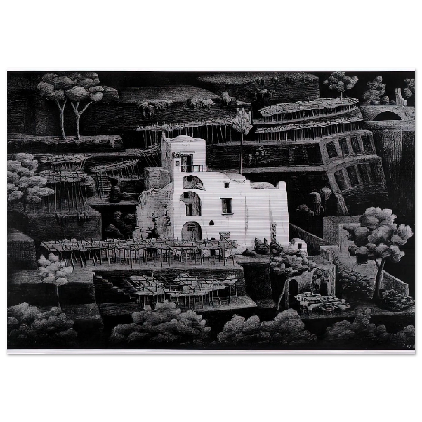FARMHOUSE RAVELLO - MC Escher Brushed Aluminum Print - 70x100 cm / 28x40 inches | MC Escher Aluminum Print | MC Escher Prints