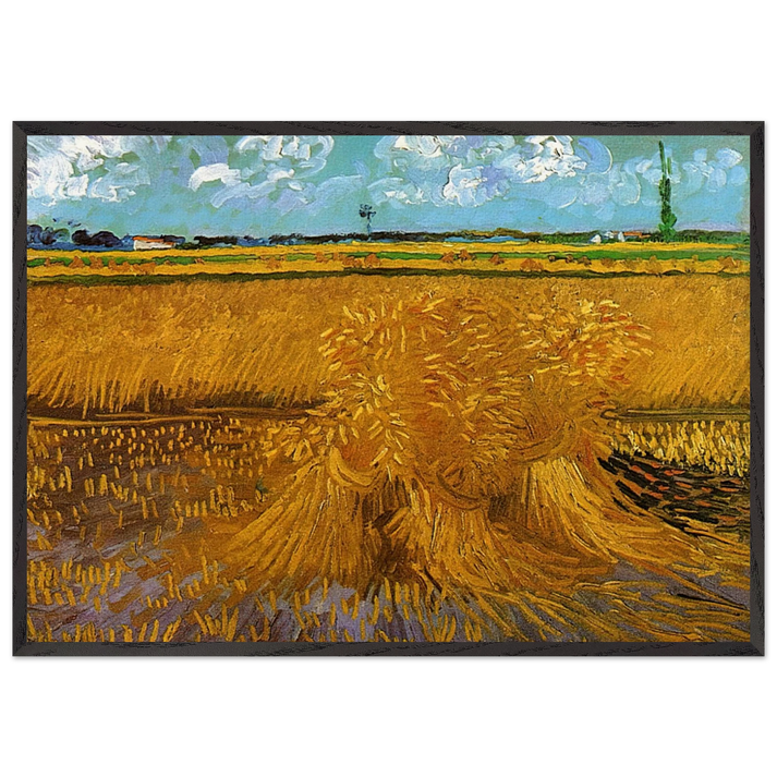 Wheatfield with Sheaves - Vincent van Gogh 70x100 cm / 28x40 inches Framed Art Print – Black Wooden Frame