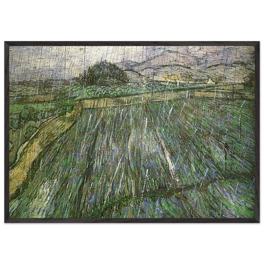 Wheat Field in Rain - Vincent van Gogh 70x100 cm / 28x40 inches Framed Art Print – Black Wooden Frame