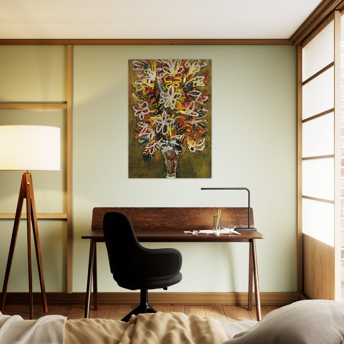 FLOWER VASE 1963 - Rene Portocarrero Brushed Aluminum Print - 70x100 cm / 28x40 inches | Rene Portocarrero Aluminum Print | Rene Portocarrero Prints