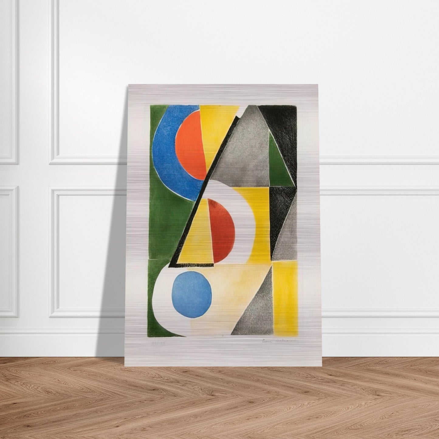 ABSTRACT COMPOSITION WITH TRIANGLES AND SEMICIRCLES - Sonia Delaunay Brushed Aluminum Print - 70x100 cm / 28x40 inches | Sonia Delaunay Aluminum Print | Sonia Delaunay Prints