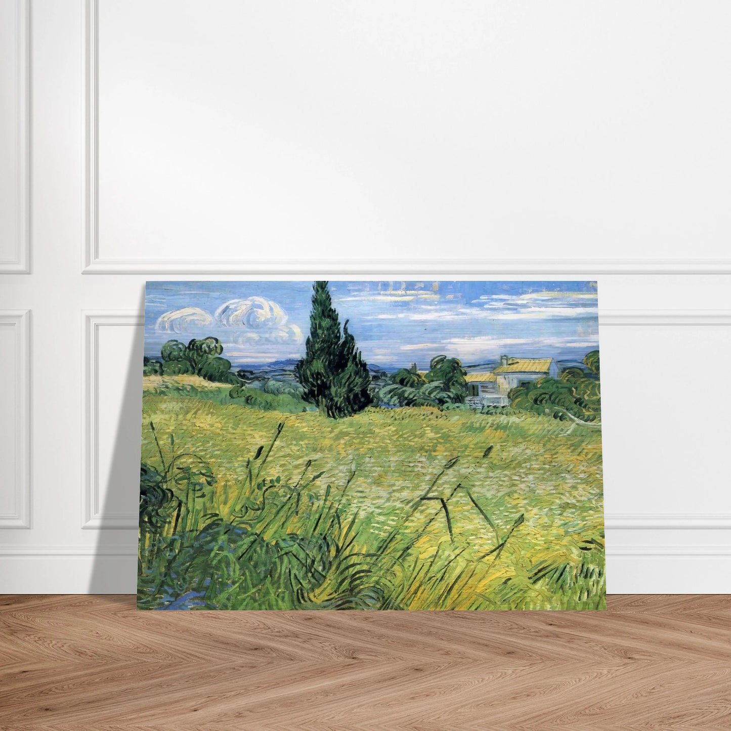 Green Wheat Field with Cypress - Vincent van Gogh Brushed Aluminum Print - 70x100 cm / 28x40 inches | Vincent van Gogh Aluminum Print | Vincent van Gogh Prints