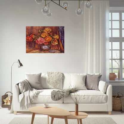 Roses Before the Blue Curtain - Pierre-Auguste Renoir Brushed Aluminum Print - 70x100 cm / 28x40 inches | Pierre-Auguste Renoir Aluminum Print | Pierre-Auguste Renoir Prints